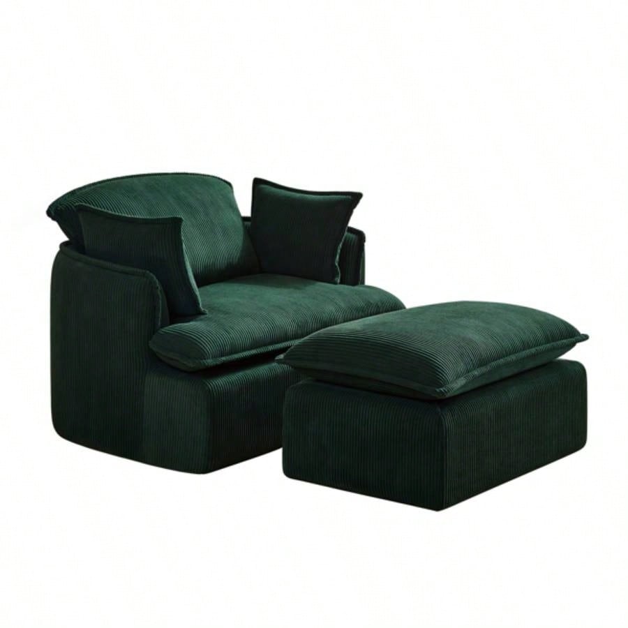 Convertible Compressed Sofa Chair with Ottoman, Modern Corduroy Fabric Armchair Small Spaces, Living Room, Dorm, or Apartment