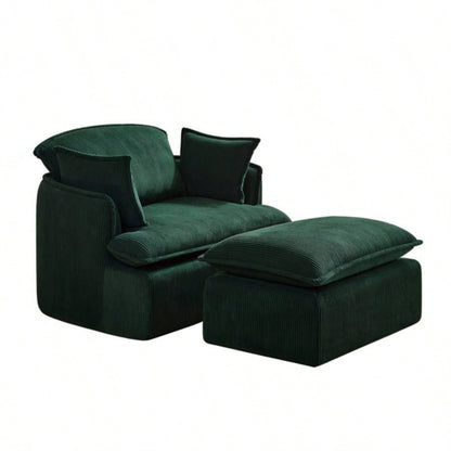 Convertible Compressed Sofa Chair with Ottoman, Modern Corduroy Fabric Armchair Small Spaces, Living Room, Dorm, or Apartment