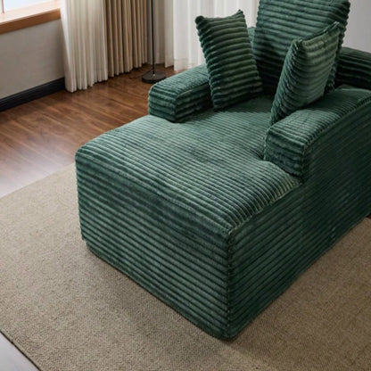 Oversized Chaise Lounge Chair Cozy Cloud Couch, Modern Plush Corduroy Upholstered Sleeper Sofa Daybed with 3 Throw Pillows and Wide Armrest Living Room, No Assembly Required, Green