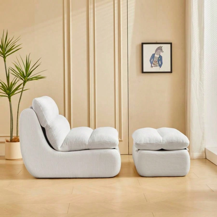 Modern Compressed Lounge Chair with Ottoman, Cozy Corduroy Recliner Small Spaces, Living Room, or Bedroom