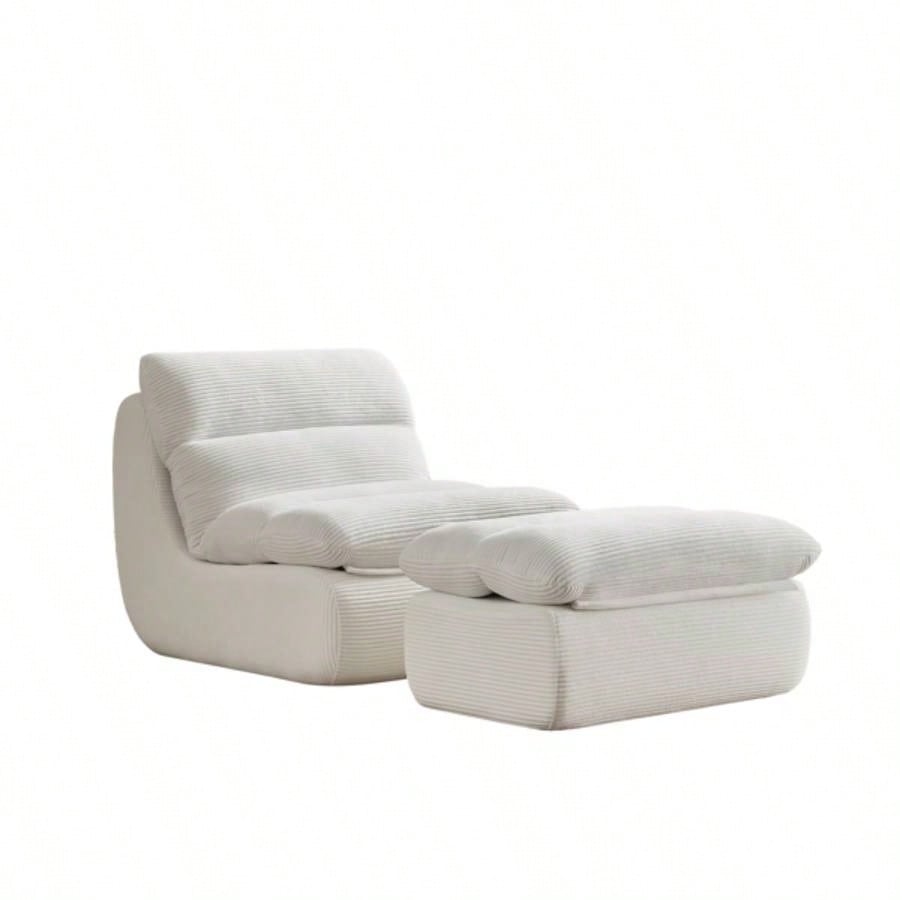 Modern Compressed Lounge Chair with Ottoman, Cozy Corduroy Recliner Small Spaces, Living Room, or Bedroom