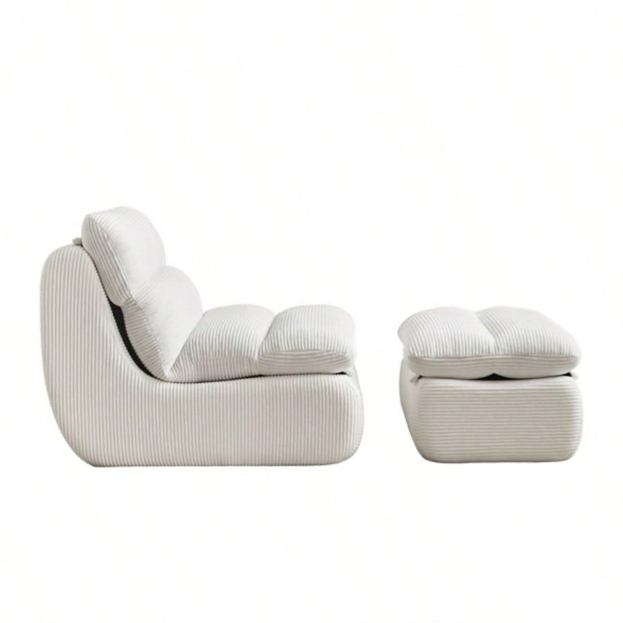 Modern Compressed Lounge Chair with Ottoman, Cozy Corduroy Recliner Small Spaces, Living Room, or Bedroom