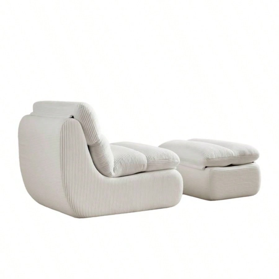 Modern Compressed Lounge Chair with Ottoman, Cozy Corduroy Recliner Small Spaces, Living Room, or Bedroom
