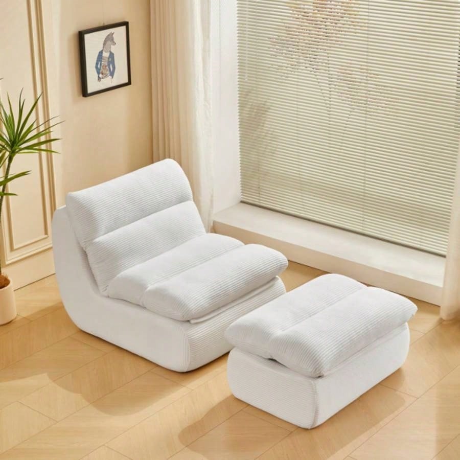 Modern Compressed Lounge Chair with Ottoman, Cozy Corduroy Recliner Small Spaces, Living Room, or Bedroom