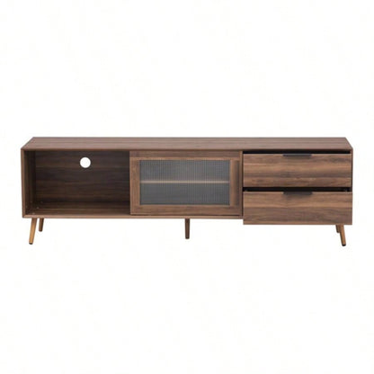Modern TV Stand 75 TV, TV Console with 2 Glass Doors, Entertainment Center with 2 Drawers Storage Cabinet, 70 Media Console Table Living Room, Bedroom