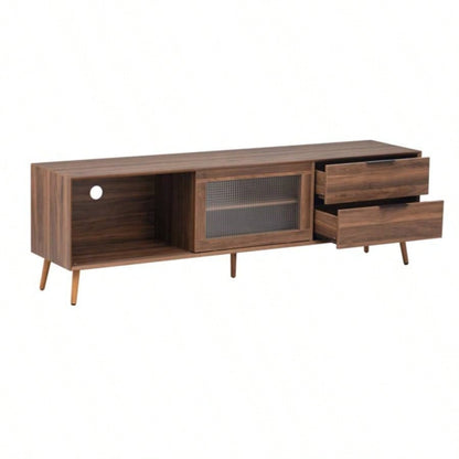 Modern TV Stand 75 TV, TV Console with 2 Glass Doors, Entertainment Center with 2 Drawers Storage Cabinet, 70 Media Console Table Living Room, Bedroom