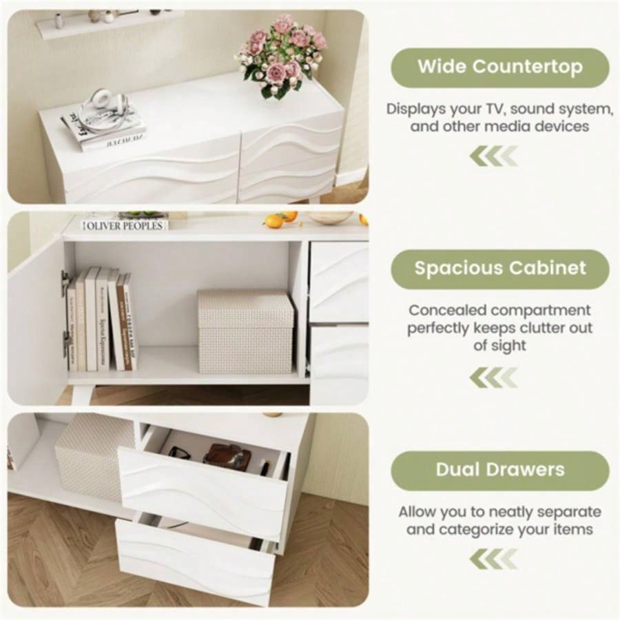 38x 14 white stylish TV cabinet with drawers