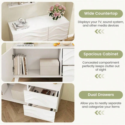 38x 14 white stylish TV cabinet with drawers