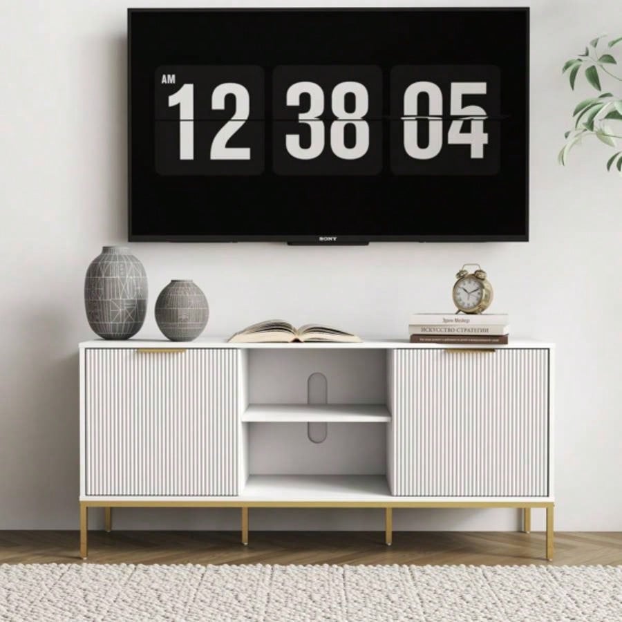 Modern TV Stand with Wave - Design Doors, Open Shelf Adjustable Shelf - Stylish and Functional Your Living Room