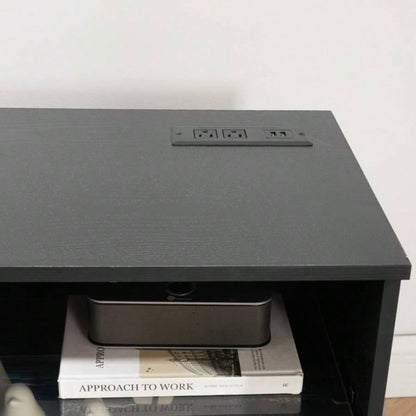TV Stand Fireplace TV Stand with Glass Shelves, 3D Fireplace TV Stand with LED Lights Wood with USB Charging Outlet Modern Television Table Center TV up to 32 - 62 Black 5839; 39; 15.439; 39; D*24.4