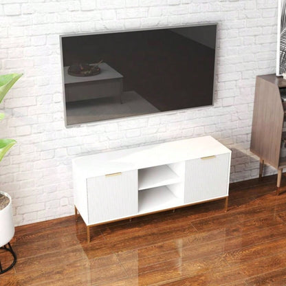 Modern TV Stand with Wave - Design Doors, Open Shelf Adjustable Shelf - Stylish and Functional Your Living Room