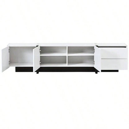 VIDEO provided White Black Contemporary Rectangle Design TV Stand, Unique Style TV Console Table TVs Up to 8039; 39; Modern TV Cabinet with High Gloss Surface Living Room.