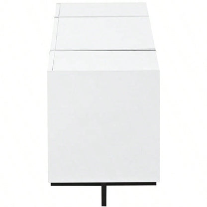 VIDEO provided White Black Contemporary Rectangle Design TV Stand, Unique Style TV Console Table TVs Up to 8039; 39; Modern TV Cabinet with High Gloss Surface Living Room.