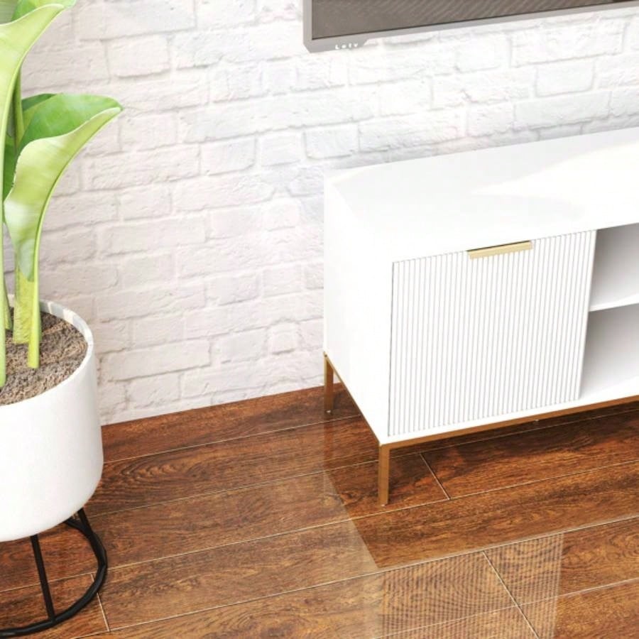 Modern TV Stand with Wave - Design Doors, Open Shelf Adjustable Shelf - Stylish and Functional Your Living Room