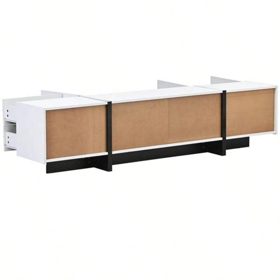 VIDEO provided White Black Contemporary Rectangle Design TV Stand, Unique Style TV Console Table TVs Up to 8039; 39; Modern TV Cabinet with High Gloss Surface Living Room.