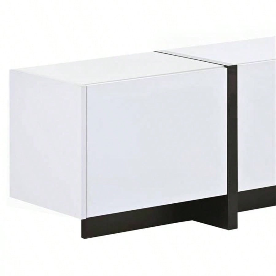 VIDEO provided White Black Contemporary Rectangle Design TV Stand, Unique Style TV Console Table TVs Up to 8039; 39; Modern TV Cabinet with High Gloss Surface Living Room.