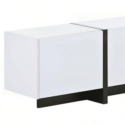 VIDEO provided White Black Contemporary Rectangle Design TV Stand, Unique Style TV Console Table TVs Up to 8039; 39; Modern TV Cabinet with High Gloss Surface Living Room.