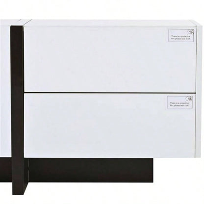 VIDEO provided White Black Contemporary Rectangle Design TV Stand, Unique Style TV Console Table TVs Up to 8039; 39; Modern TV Cabinet with High Gloss Surface Living Room.