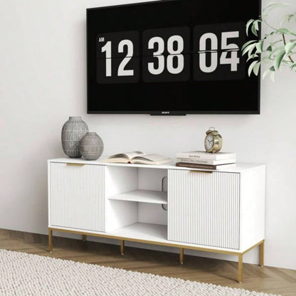 Modern TV Stand with Wave - Design Doors, Open Shelf Adjustable Shelf - Stylish and Functional Your Living Room