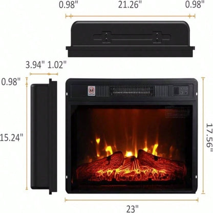 23 Fireplace, 3DInfrared Black Fireplace Insert Heater, with IR Remote Control, Glass View, Adjustable Realistic Logs Flames, Indoor, 1400W