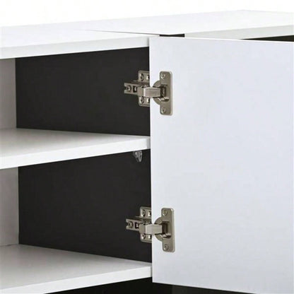 VIDEO provided White Black Contemporary Rectangle Design TV Stand, Unique Style TV Console Table TVs Up to 8039; 39; Modern TV Cabinet with High Gloss Surface Living Room.