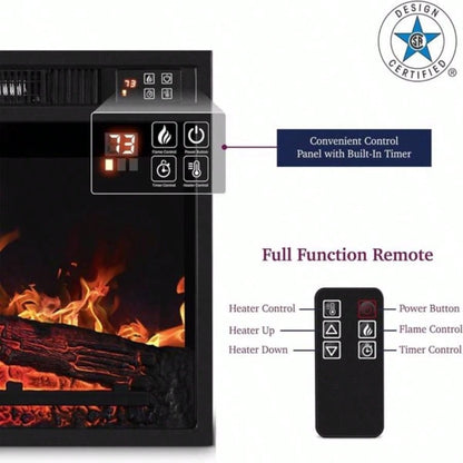 23 Fireplace, 3DInfrared Black Fireplace Insert Heater, with IR Remote Control, Glass View, Adjustable Realistic Logs Flames, Indoor, 1400W