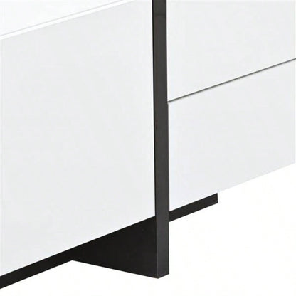 VIDEO provided White Black Contemporary Rectangle Design TV Stand, Unique Style TV Console Table TVs Up to 8039; 39; Modern TV Cabinet with High Gloss Surface Living Room.