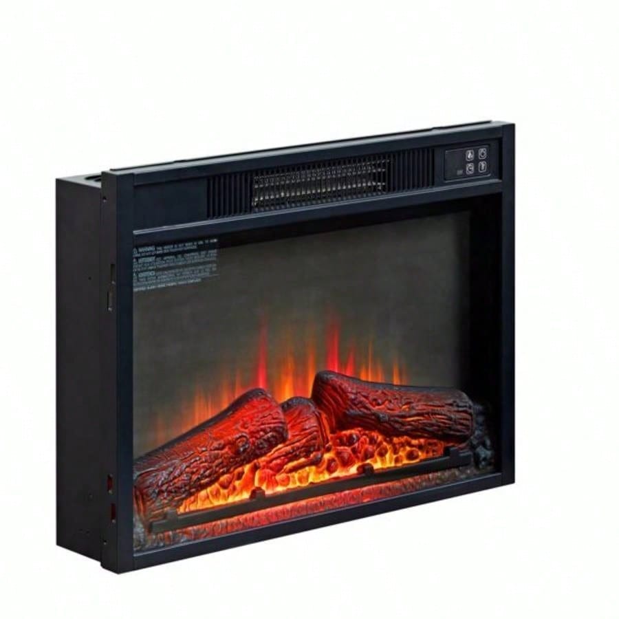 23 Fireplace, 3DInfrared Black Fireplace Insert Heater, with IR Remote Control, Glass View, Adjustable Realistic Logs Flames, Indoor, 1400W