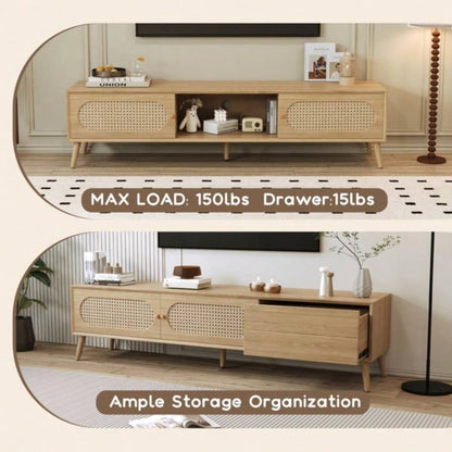 Boho TV Stand TVs up to 8039; 39; Modern Farmhouse Media Console, Entertainment Center with Solid Wood, TV Cabinet Living Room, Home Theatre