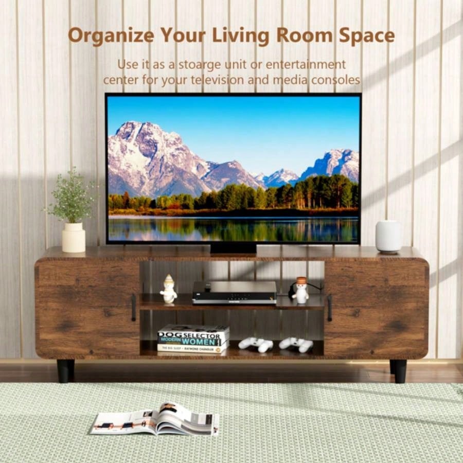TV Stand 55 Inch TV, Entertainment Center with Storage Cabinets, Soft Hinge Door with Handle, Media Console Table Living Room Bedroom, Rustic BrownUnable to ship on weekends, please note that