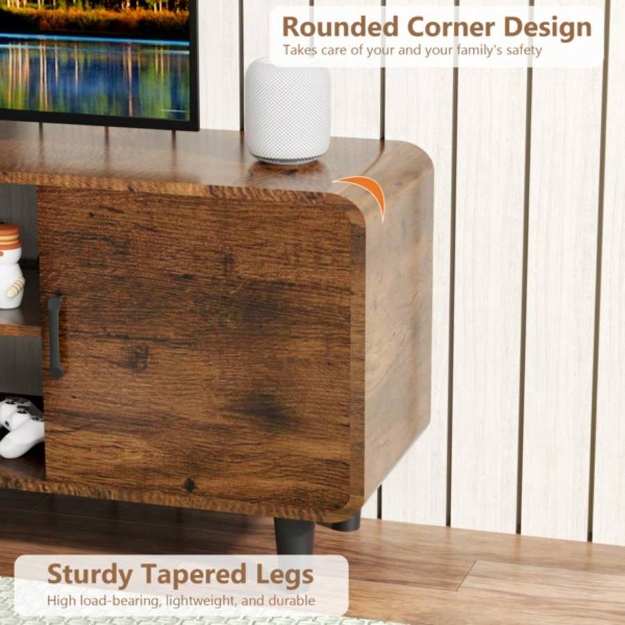 TV Stand 55 Inch TV, Entertainment Center with Storage Cabinets, Soft Hinge Door with Handle, Media Console Table Living Room Bedroom, Rustic BrownUnable to ship on weekends, please note that
