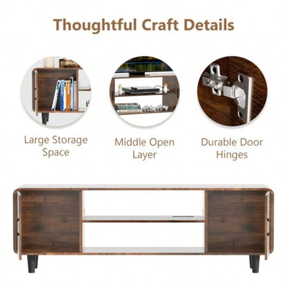 TV Stand 55 Inch TV, Entertainment Center with Storage Cabinets, Soft Hinge Door with Handle, Media Console Table Living Room Bedroom, Rustic BrownUnable to ship on weekends, please note that