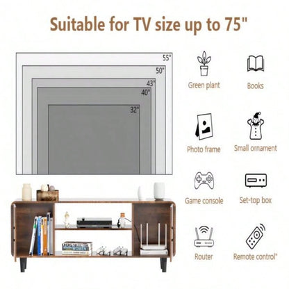 TV Stand 55 Inch TV, Entertainment Center with Storage Cabinets, Soft Hinge Door with Handle, Media Console Table Living Room Bedroom, Rustic BrownUnable to ship on weekends, please note that