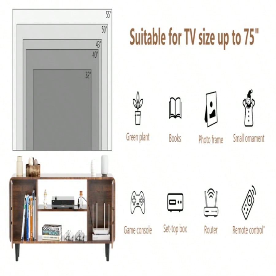 TV Stand 55 Inch TV, Entertainment Center with Storage Cabinets, Soft Hinge Door with Handle, Media Console Table Living Room Bedroom, Rustic BrownUnable to ship on weekends, please note that