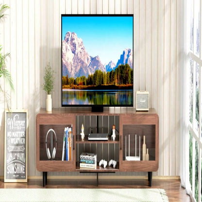 TV Stand 55/60/65/70 Wood Entertainment Center with Power Outlets, Media Console with Sliding Doors and Open Shelf Living Room, WalnutUnable to ship on weekends, please note that