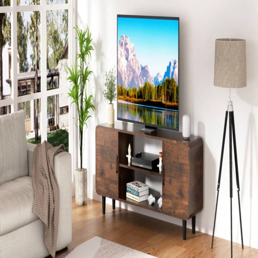 TV Stand 55 Inch TV, Entertainment Center with Storage Cabinets, Soft Hinge Door with Handle, Media Console Table Living Room Bedroom, Rustic BrownUnable to ship on weekends, please note that