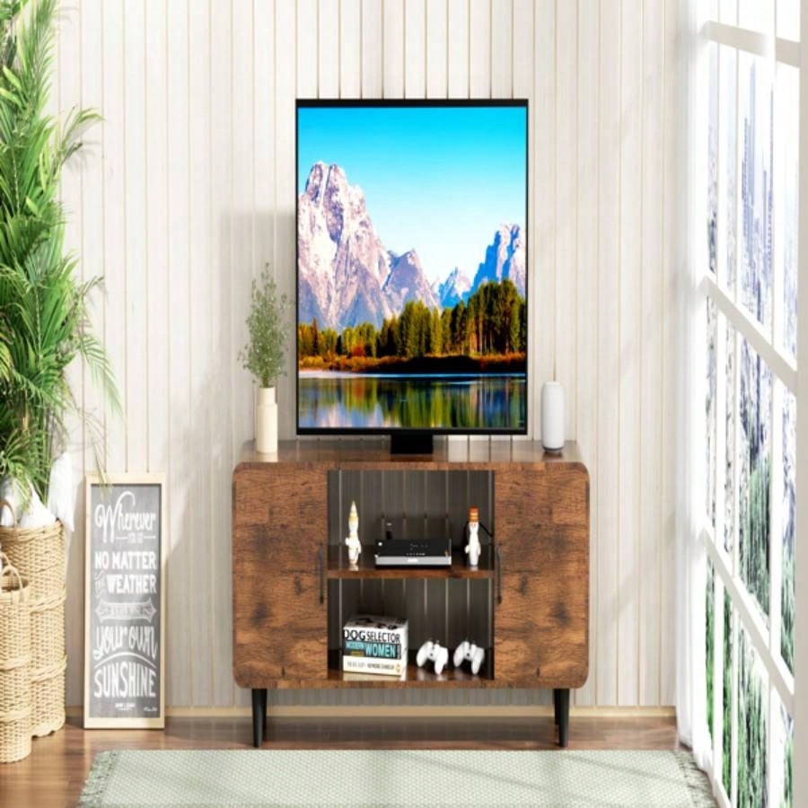 TV Stand 55 Inch TV, Entertainment Center with Storage Cabinets, Soft Hinge Door with Handle, Media Console Table Living Room Bedroom, Rustic BrownUnable to ship on weekends, please note that