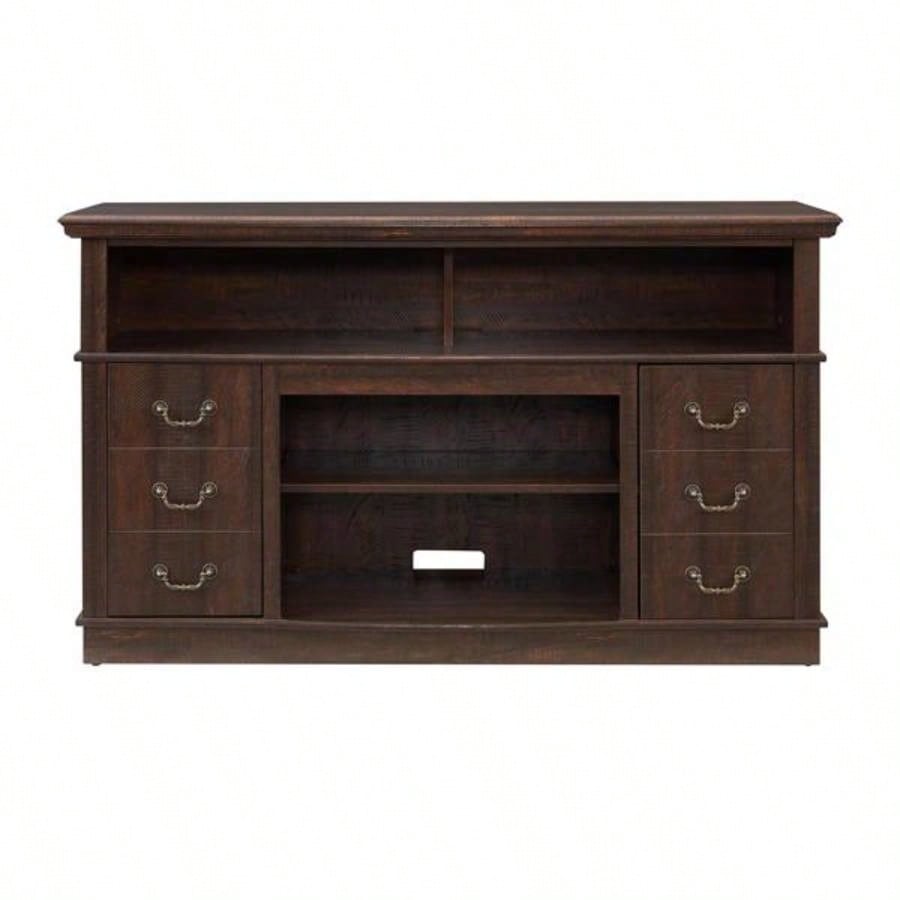 Traditional TV Media Stand Farmhouse Rustic Entertainment Console TV Up to 65 with Open and Closed Storage Space, Espresso, 6015.75D*34.25H