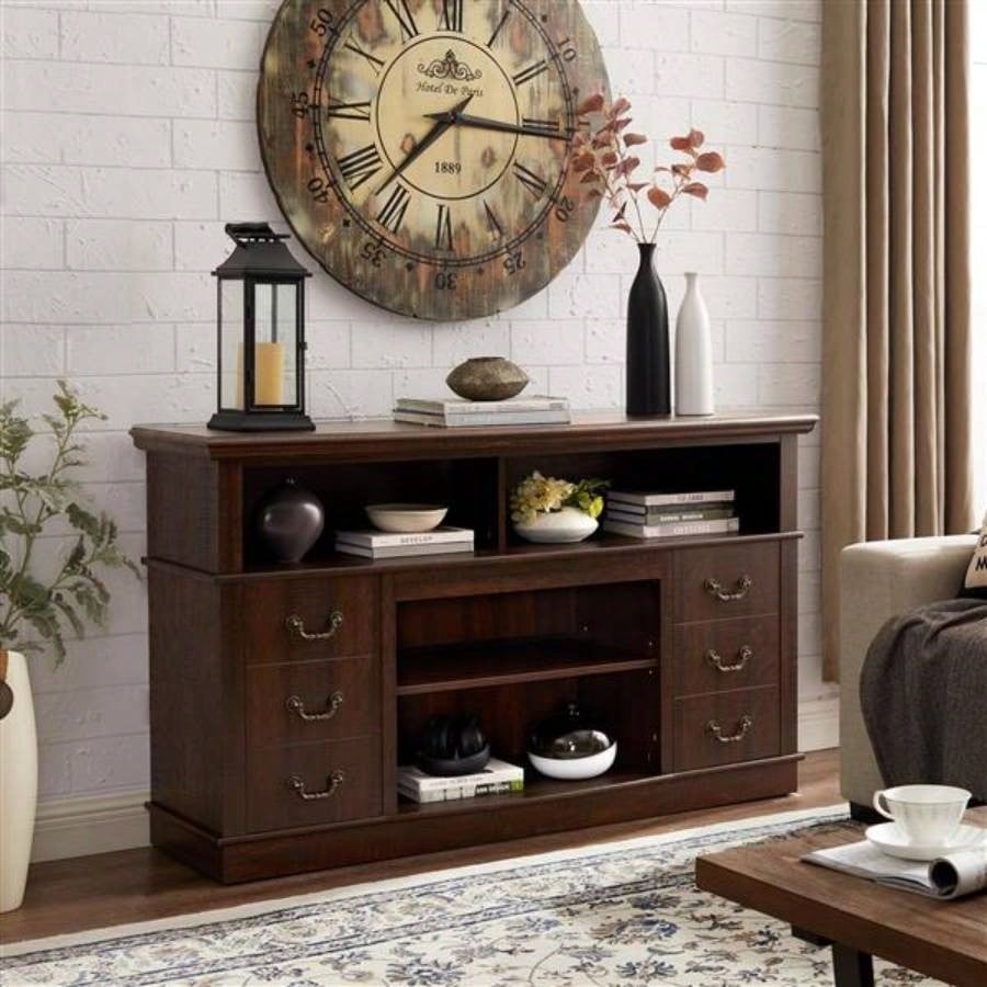 Traditional TV Media Stand Farmhouse Rustic Entertainment Console TV Up to 65 with Open and Closed Storage Space, Espresso, 6015.75D*34.25H