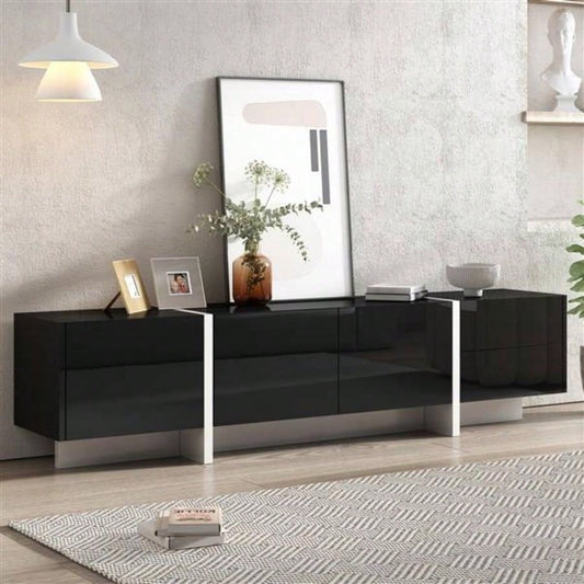 White Black Contemporary Rectangle Design TV Stand, Unique Style TV Console Table TVs Up to 8039; 39; Modern TV Cabinet with High Gloss Surface Living Room.