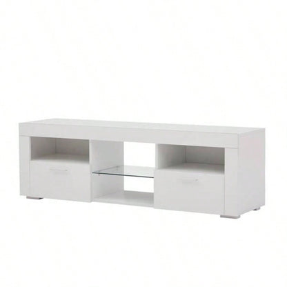White morden TV Stand with LED Lights, high glossy front TV Cabinet, can be assembled in Lounge Room, Living Room or Bedroom, color: WHITE