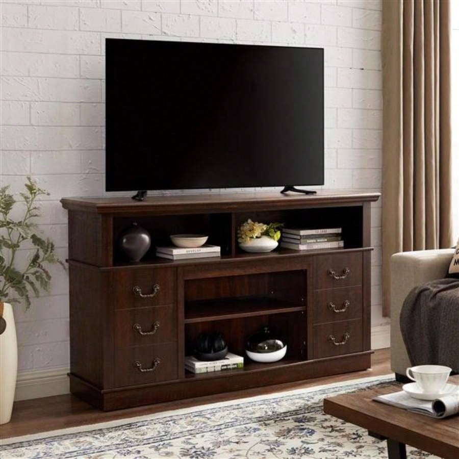 Traditional TV Media Stand Farmhouse Rustic Entertainment Console TV Up to 65 with Open and Closed Storage Space, Espresso, 6015.75D*34.25H