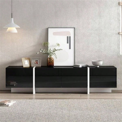 White Black Contemporary Rectangle Design TV Stand, Unique Style TV Console Table TVs Up to 8039; 39; Modern TV Cabinet with High Gloss Surface Living Room.