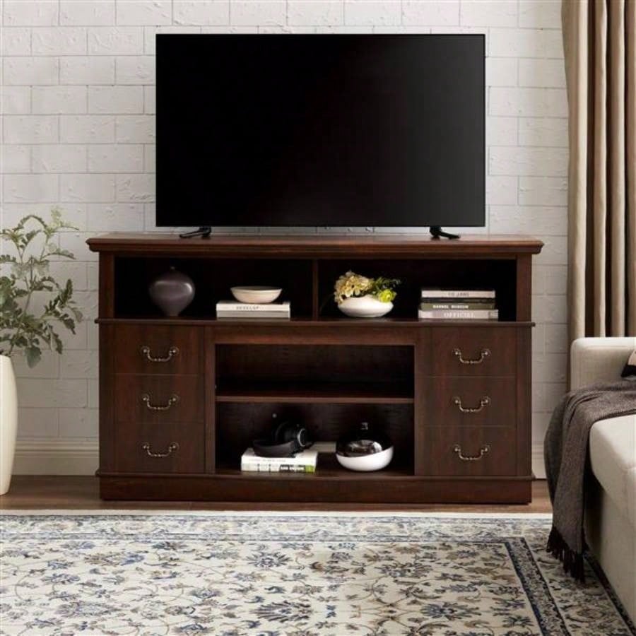 Traditional TV Media Stand Farmhouse Rustic Entertainment Console TV Up to 65 with Open and Closed Storage Space, Espresso, 6015.75D*34.25H
