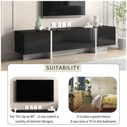 White Black Contemporary Rectangle Design TV Stand, Unique Style TV Console Table TVs Up to 8039; 39; Modern TV Cabinet with High Gloss Surface Living Room.