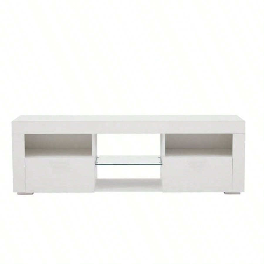 White morden TV Stand with LED Lights, high glossy front TV Cabinet, can be assembled in Lounge Room, Living Room or Bedroom, color: WHITE