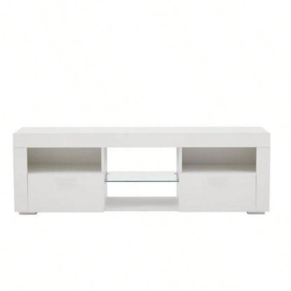White morden TV Stand with LED Lights, high glossy front TV Cabinet, can be assembled in Lounge Room, Living Room or Bedroom, color: WHITE
