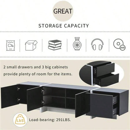 White Black Contemporary Rectangle Design TV Stand, Unique Style TV Console Table TVs Up to 8039; 39; Modern TV Cabinet with High Gloss Surface Living Room.