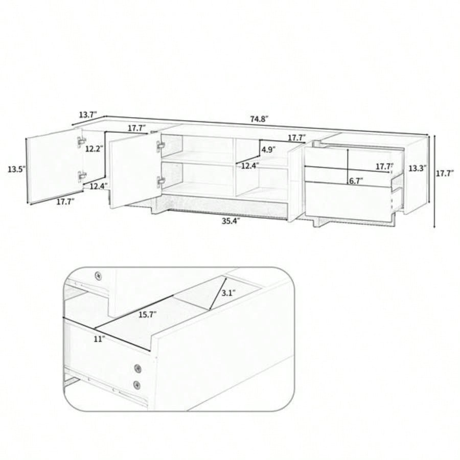 White Black Contemporary Rectangle Design TV Stand, Unique Style TV Console Table TVs Up to 8039; 39; Modern TV Cabinet with High Gloss Surface Living Room.
