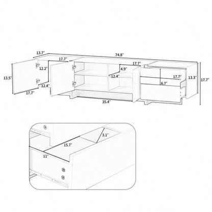 White Black Contemporary Rectangle Design TV Stand, Unique Style TV Console Table TVs Up to 8039; 39; Modern TV Cabinet with High Gloss Surface Living Room.